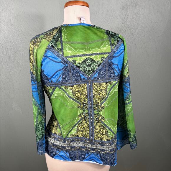 Chico's Womens Size 1 Medium Colorful Festive Jewels Bell Sleeve Aztec Tunic Top - Picture 9 of 9